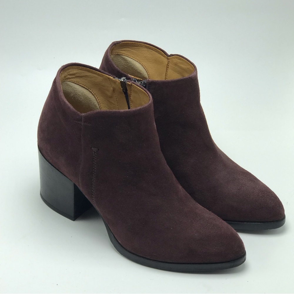 Alberto Fermani Erica Purple Suede Pointed Toe Block Heel Booties Sz 35.5 4.5